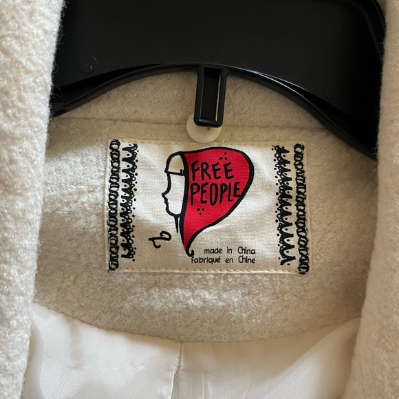 Free People Wool Blend Double-Breasted Pea Coat in Ivory/Cream - Picture 4 of 8